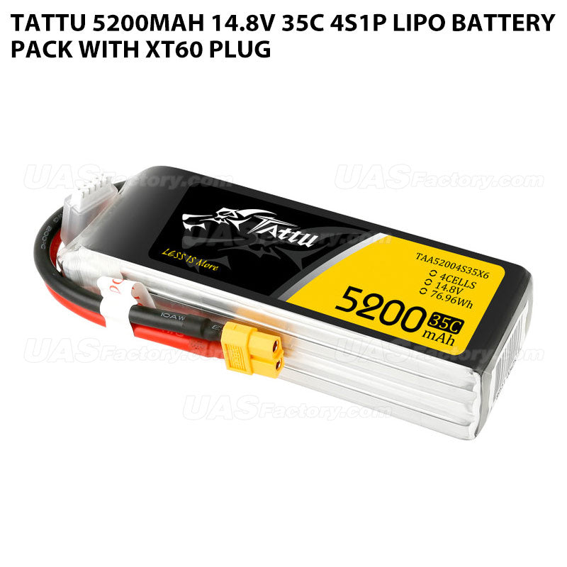 Tattu 5200mAh 14.8V 35C 4S1P Lipo Battery Pack With XT60 Plug