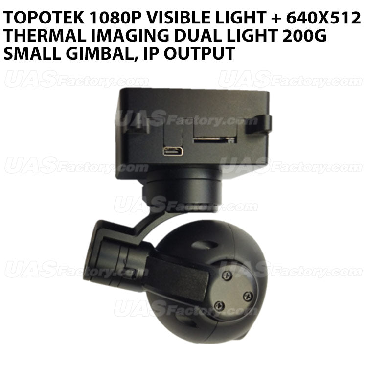 Topotek 1080P visible light + 640x512 thermal imaging dual light 200g small gimbal, IP output