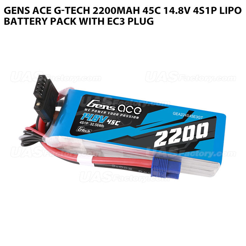 Gens Ace G-Tech 2200mAh 45C 14.8V 4S1P Lipo Battery Pack With EC3 Plug