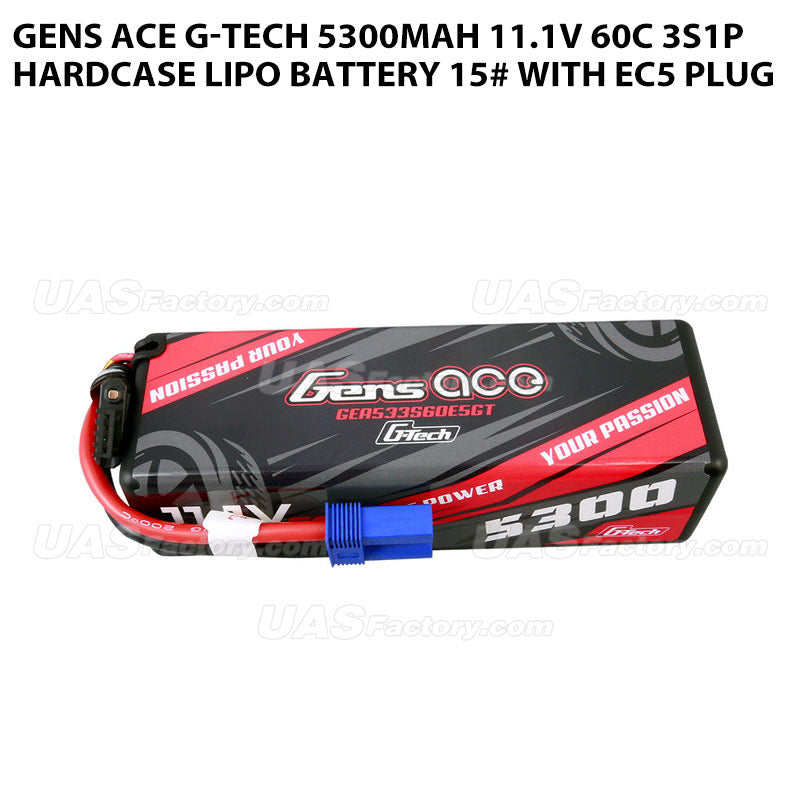 Gens Ace G-Tech 5300mAh 11.1V 60C 3S1P HardCase Lipo Battery 15# With EC5 Plug