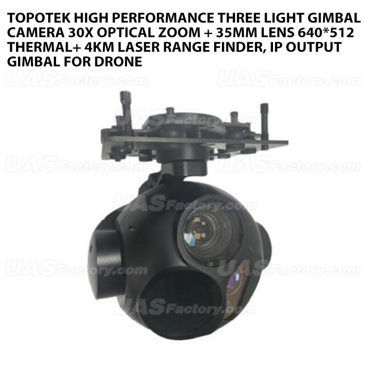 Topotek KIP30G635L40A HIGH PERFORMANCE THREE LIGHT GIMBAL CAMERA 30X OPTICAL ZOOM + 35MM LENS 640*512 THERMAL+ 4KM LASER RANGE FINDER, IP OUTPUT GIMBAL FOR DRONE