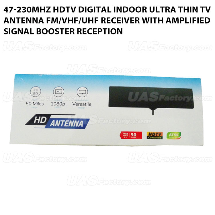 47-230MHz HDTV Digital Indoor Ultra Thin TV Antenna FM/VHF/UHF Receiver with Amplified Signal Booster Reception