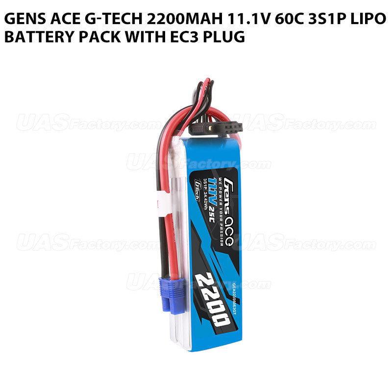 Gens Ace G-Tech 2200mAh 11.1V 60C 3S1P Lipo Battery Pack With EC3 Plug