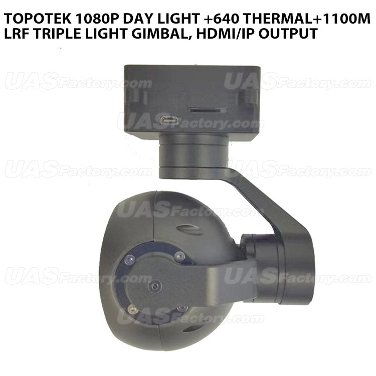 Topotek 1080P Day light +640 Thermal+1100m LRF Triple Light Gimbal, HDMI/IP output