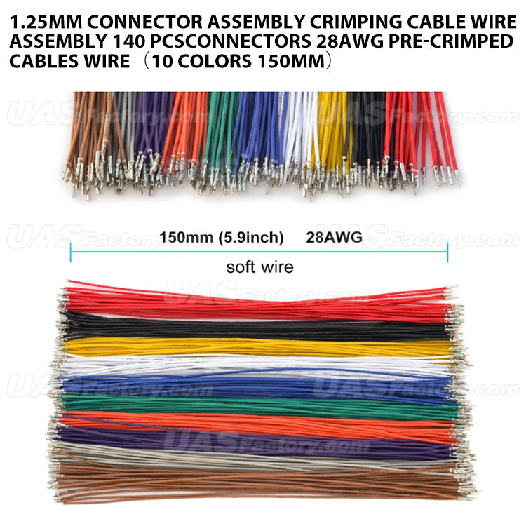 1.25MM Connector assembly crimping cable wire assembly 140 pcsconnectors 28AWG Pre-Crimped Cables Wire（10 Colors 150mm）