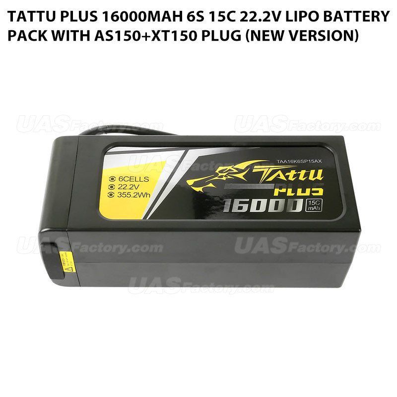 Tattu Plus 16000mAh 6S 15C 22.2V Lipo Battery Pack With AS150+XT150 Plug (New Version)