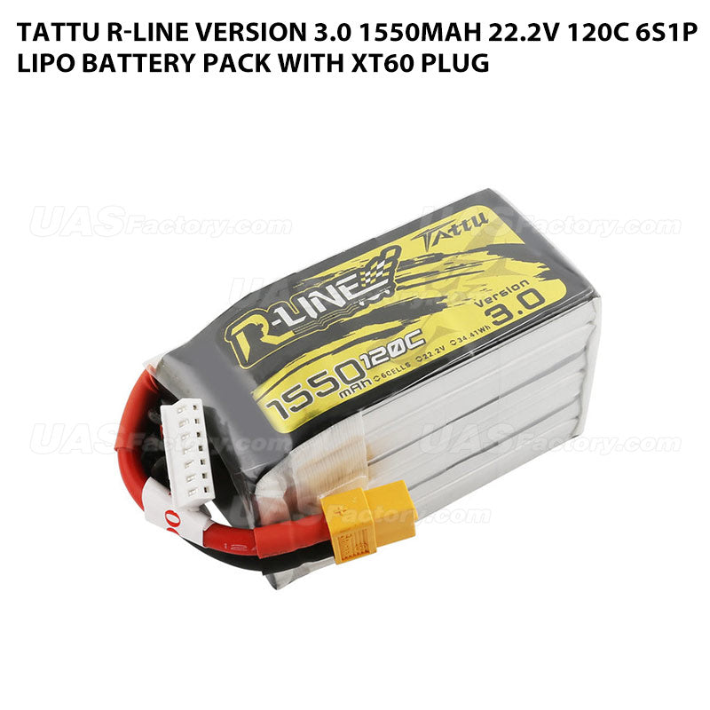 Tattu R-Line Version 3.0 1550mAh 22.2V 120C 6S1P Lipo Battery Pack With XT60 Plug