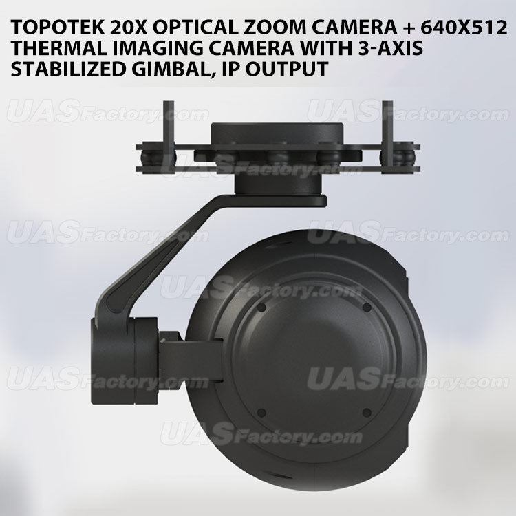 Topotek 20x Optical Zoom Camera + 640x512 Thermal Imaging Camera with 3-Axis Stabilized Gimbal, IP output