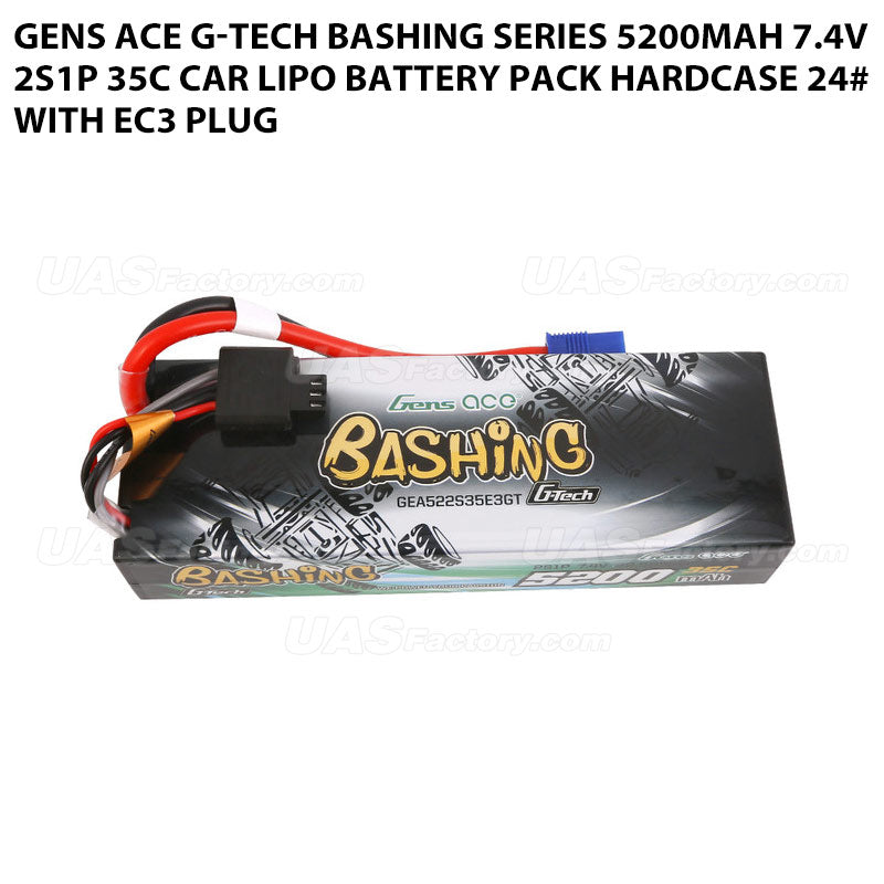 Gens Ace G-Tech Bashing Series 5200mAh 7.4V 2S1P 35C Car Lipo Battery Pack Hardcase 24# With EC3 Plug