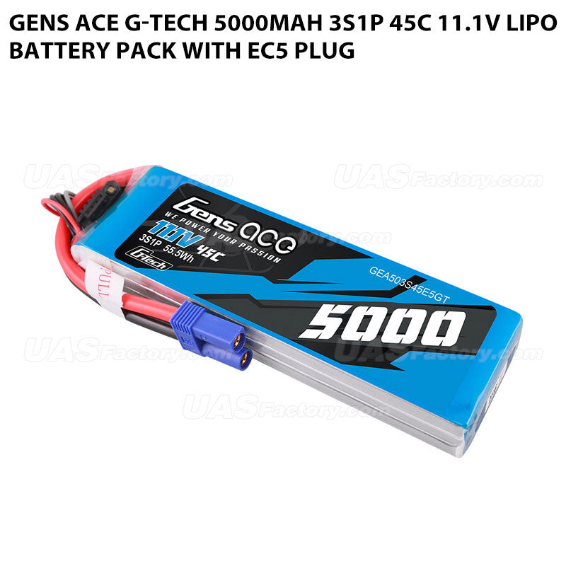 Gens Ace G-Tech 5000mAh 3S1P 45C 11.1V Lipo Battery Pack With EC5 Plug