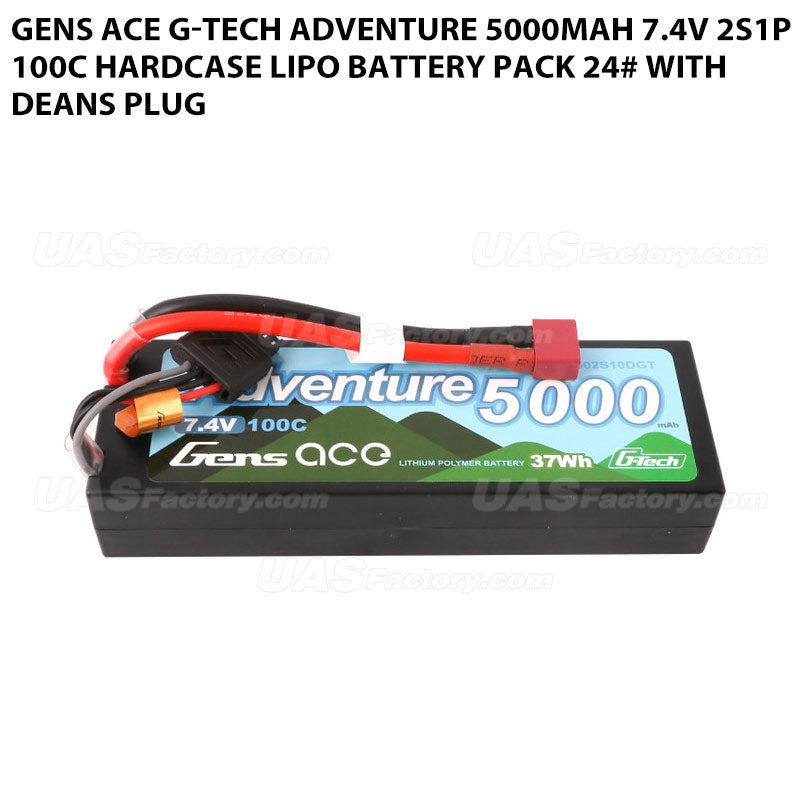 Gens Ace G-Tech Adventure 5000mAh 7.4V 2S1P 100C HardCase Lipo Battery Pack 24# With Deans Plug