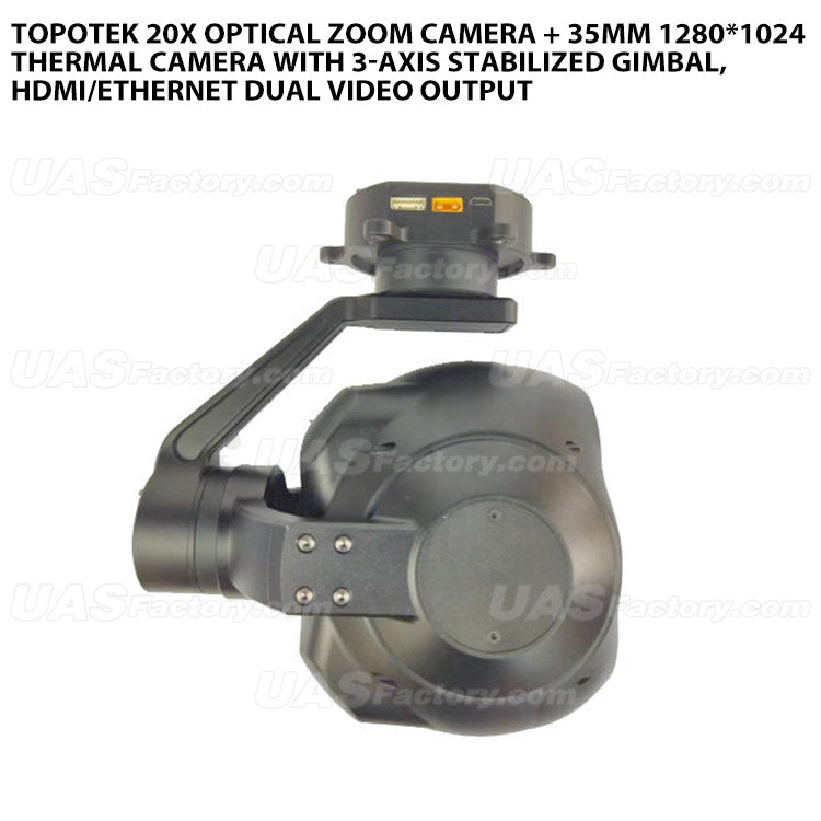 Topotek 20x Optical Zoom Camera + 35mm 1280*1024 Thermal Camera with 3-Axis Stabilized Gimbal, HDMI/Ethernet Dual Video Output