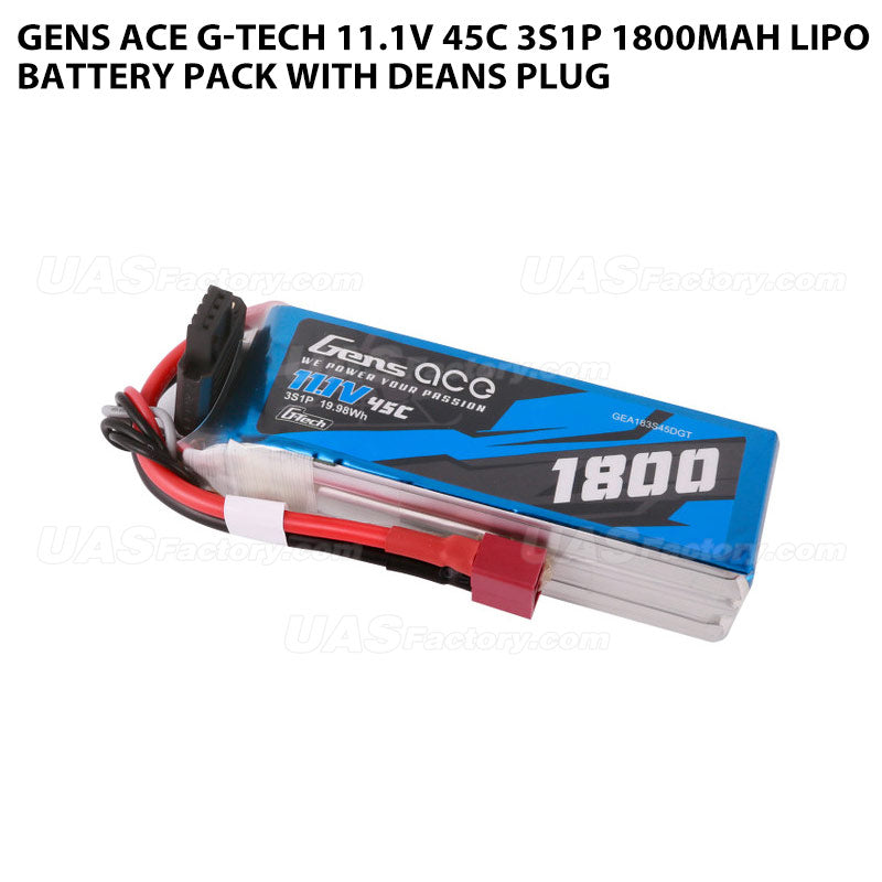 Gens Ace G-Tech 11.1V 45C 3S1P 1800mAh Lipo Battery Pack With Deans Plug