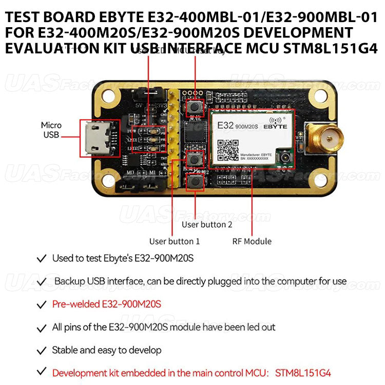 Test Board EBYTE E32-400MBL-01/E32-900MBL-01 for E32-400M20S/E32-900M20S Development Evaluation Kit USB Interface MCU STM8L151G4