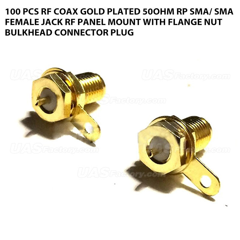 100 Pcs RF Coax Gold Plated 50ohm RP SMA/ SMA Female Jack RF Panel Mount with flange nut bulkhead Connector Plug