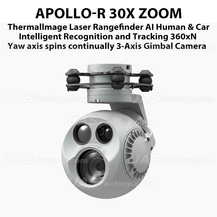 Apollo-R 30X Zoom Thermallmage Laser Rangefinder AI Human & Car Intelligent Recognition and Tracking 360xN Yaw axis spins continually 3-Axis Gimbal Camera