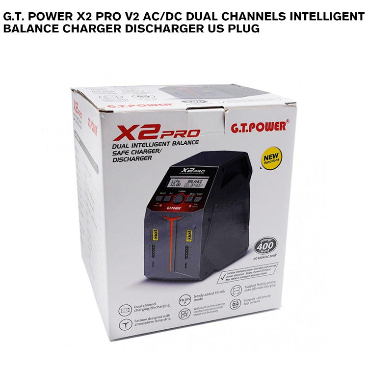 G.T. POWER X2 PRO V2 AC/DC DUAL CHANNELS INTELLIGENT BALANCE CHARGER DISCHARGER US PLUG