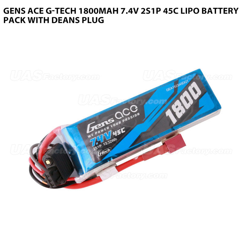 Gens Ace G-Tech 1800mAh 7.4V 2S1P 45C Lipo Battery Pack With Deans Plug