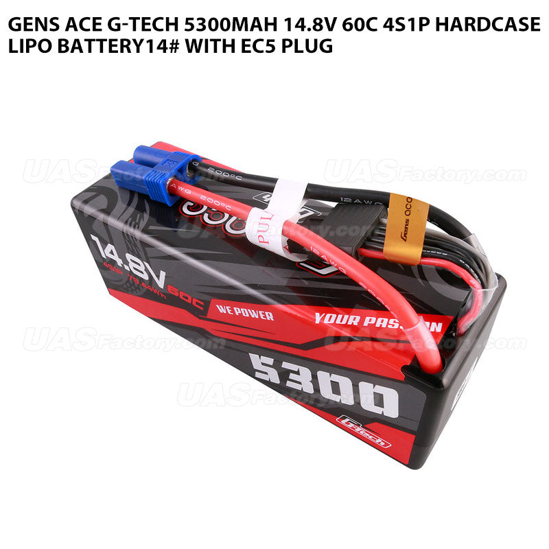 Gens Ace G-Tech 5300mAh 14.8V 60C 4S1P HardCase Lipo Battery14# With EC5 Plug