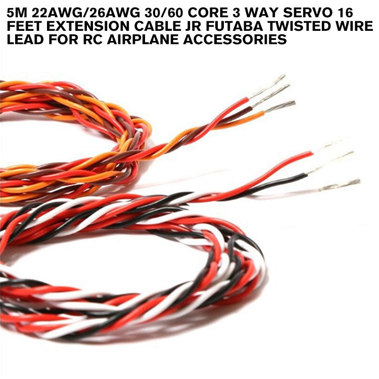 5M 22AWG/26awg 30/60 Core 3 Way Servo 16 Feet Extension Cable JR Futaba Twisted Wire Lead For RC Airplane Accessories