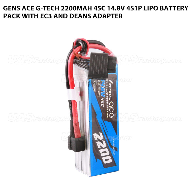 Gens Ace G-Tech 2200mAh 45C 14.8V 4S1P Lipo Battery Pack With EC3 And Deans Adapter