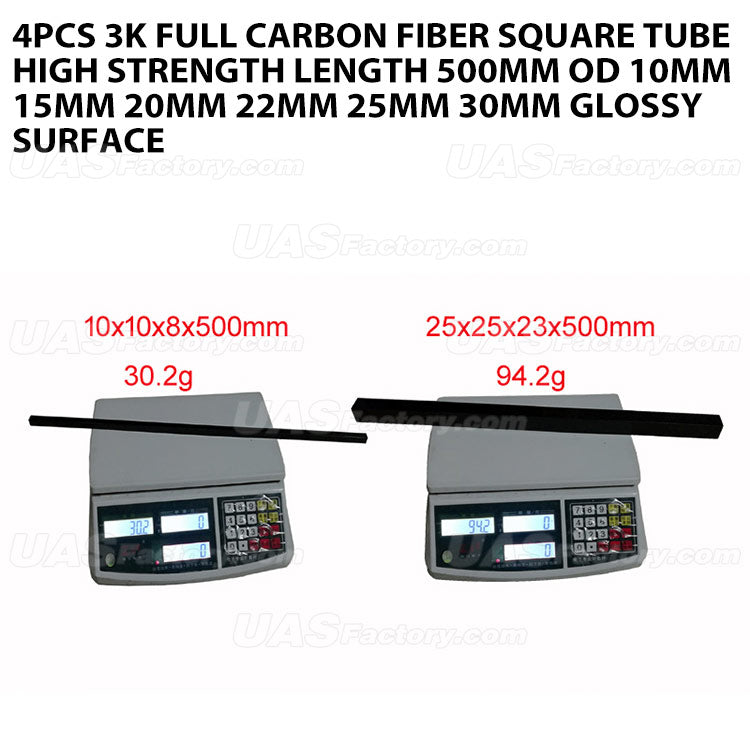 4pcs 3K full carbon fiber square tube high strength length 500mm OD 10mm 15mm 20mm 22mm 25mm 30mm Glossy Surface