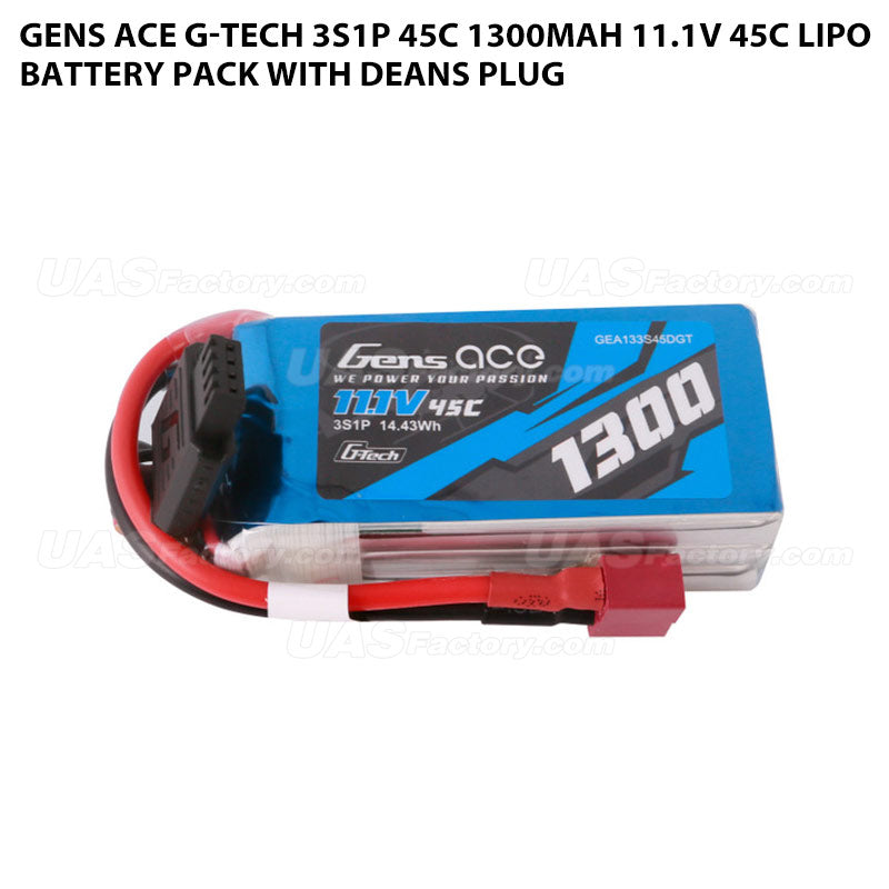 Gens Ace G-Tech 3S1P 45C 1300mAh 11.1V 45C Lipo Battery Pack With Deans Plug