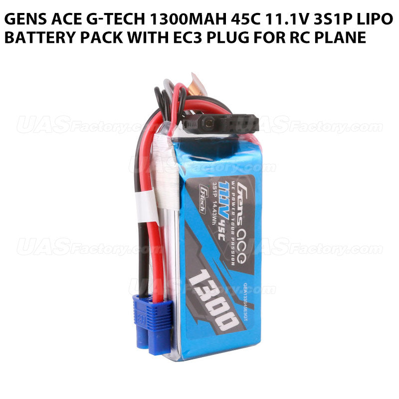 Gens Ace G-Tech 1300mAh 45C 11.1V 3S1P Lipo Battery Pack With EC3 Plug For RC Plane