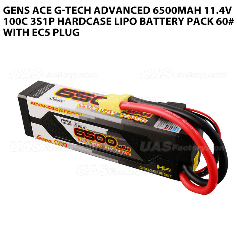 Gens Ace G-Tech Advanced 6500mAh 11.4V 100C 3S1P HardCase Lipo Battery Pack 60# With EC5 Plug