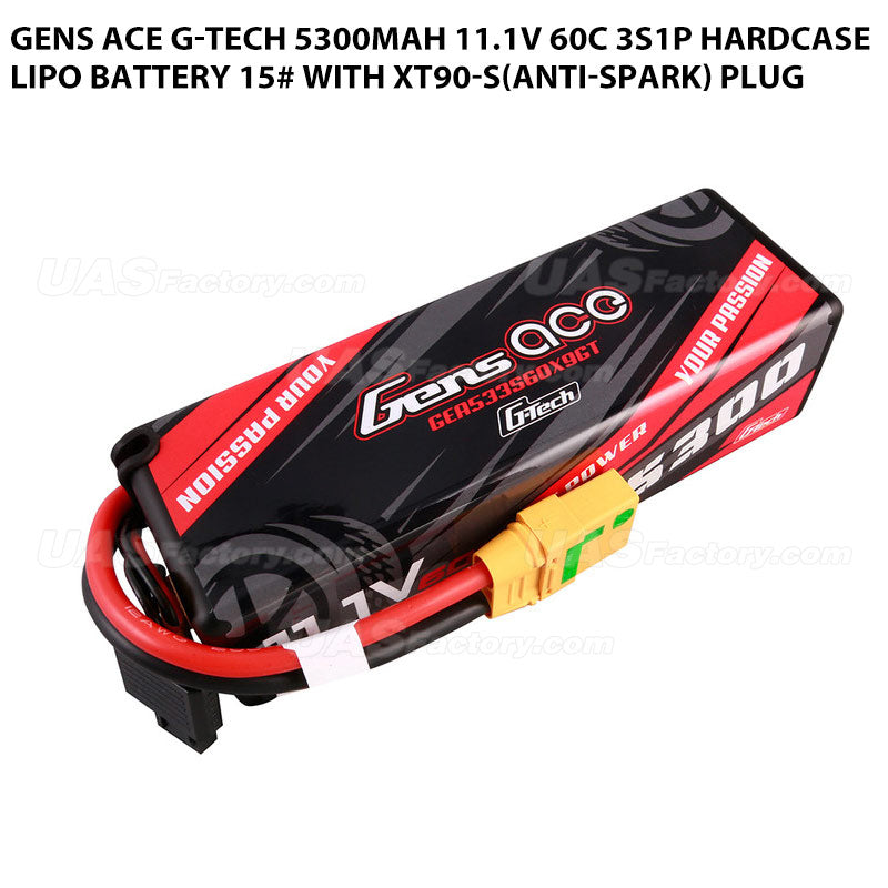 Gens Ace G-Tech 5300mAh 11.1V 60C 3S1P HardCase Lipo Battery 15# With XT90-S(Anti-Spark) Plug