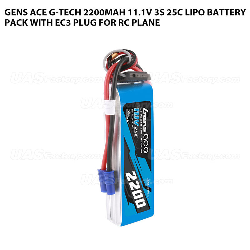 Gens Ace G-Tech 2200mAh 11.1V 3S 25C Lipo Battery Pack With EC3 Plug For RC Plane