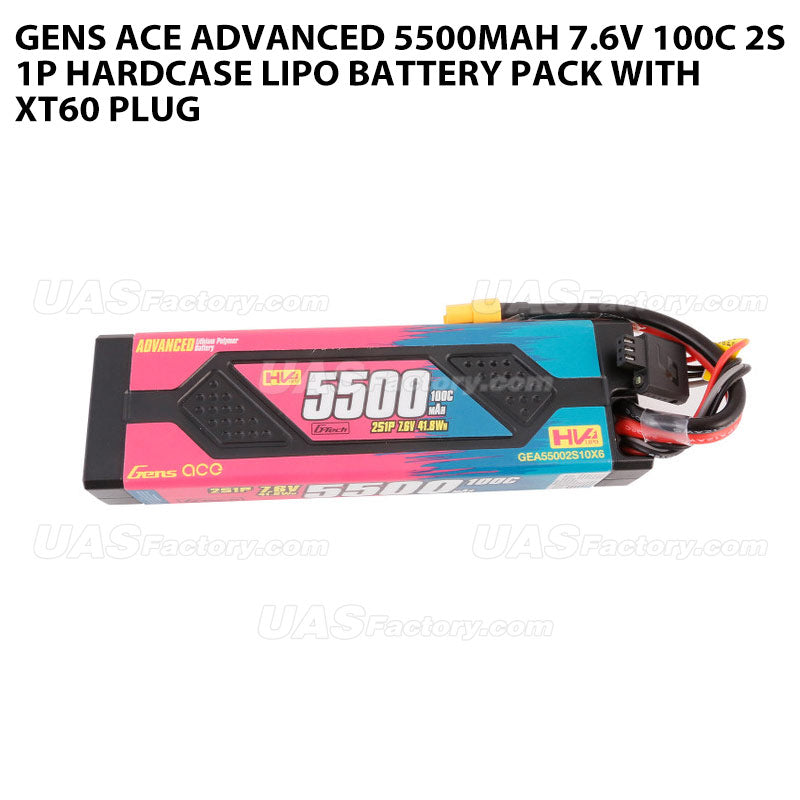 Gens Ace Advanced 5500mAh 7.6V 100C 2S1P HardCase Lipo Battery Pack With XT60 Plug