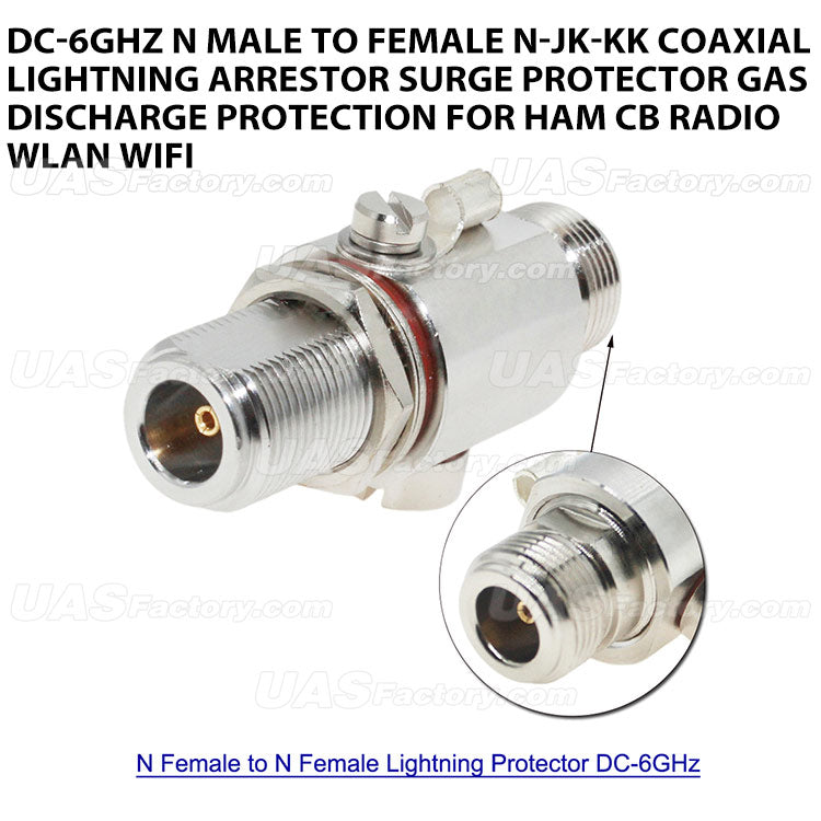 DC-6GHz N Male to Female N-JK-KK Coaxial Lightning Arrestor Surge Protector Gas Discharge Protection for HAM CB Radio WLAN WiFi