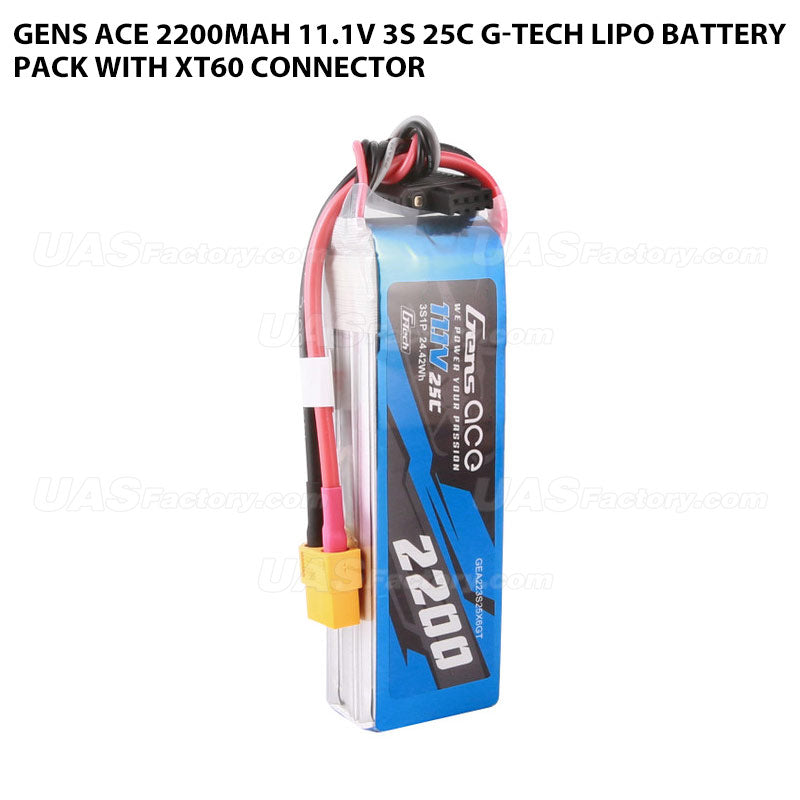 Gens Ace 2200mAh 11.1V 3S 25C G-Tech Lipo Battery Pack With XT60 Connector