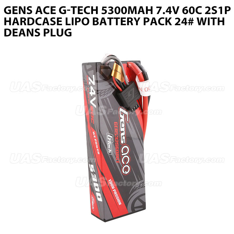 Gens Ace G-Tech 5300mAh 7.4V 60C 2S1P HardCase Lipo Battery Pack 24# With Deans Plug