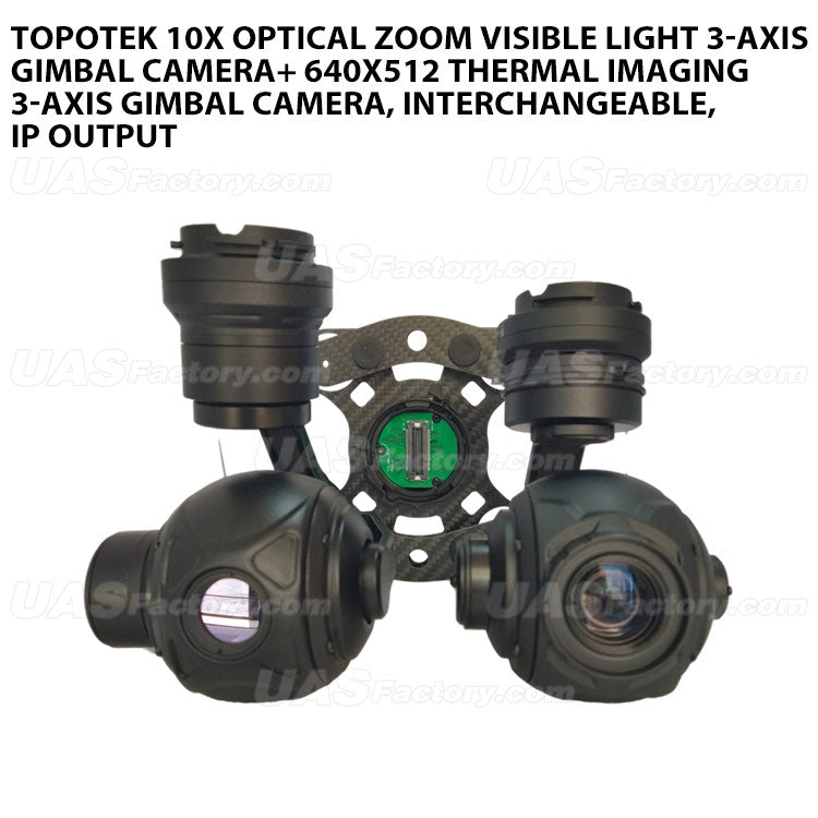 Topotek KIP10-G6 10x optical zoom visible light 3-axis Gimbal camera+ 640x512 thermal imaging 3-axis Gimbal camera, interchangeable, IP output