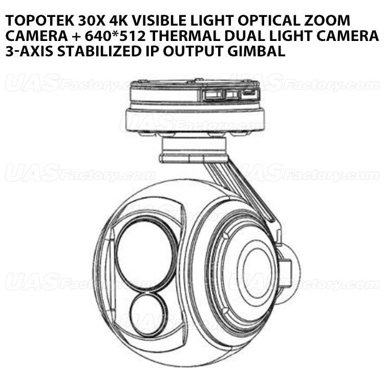 Topotek 30x 4k visible light Optical zoom camera + 640*512 thermal dual light camera 3-Axis Stabilized IP Output Gimbal