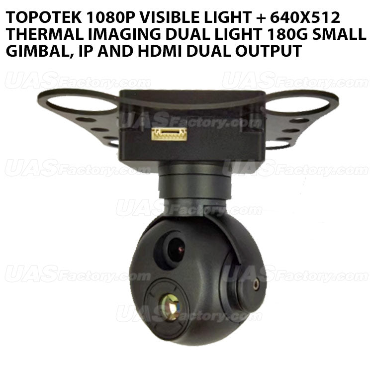 Topotek 1080P visible light + 640x512 thermal imaging dual light 180g small gimbal, IP and HDMI dual output