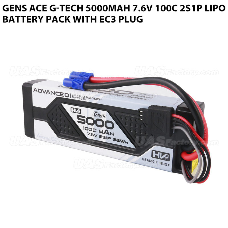 Gens Ace G-Tech 5000mAh 7.6V 100C 2S1P Lipo Battery Pack With EC3 Plug