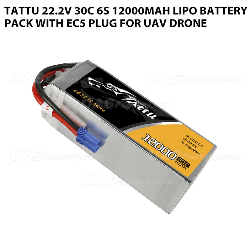 Tattu 22.2V 30C 6S 12000mAh Lipo Battery Pack With EC5 Plug For UAV Drone