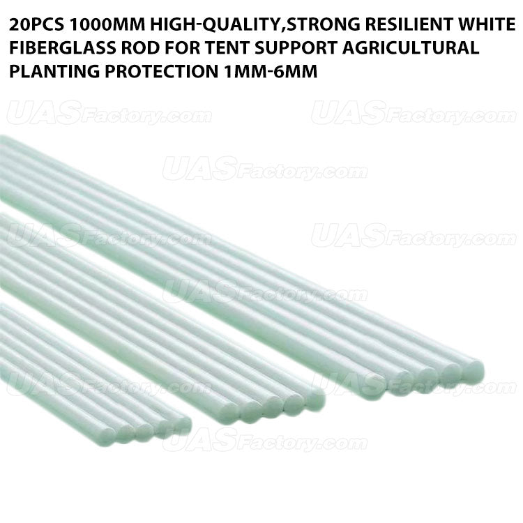 20pcs 1000mm High-Quality,Strong Resilient White Fiberglass Rod For Tent Support Agricultural Planting Protection 1mm-6mm