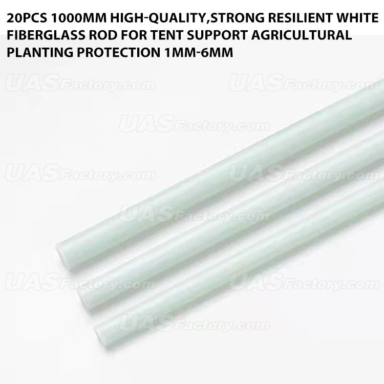 20pcs 1000mm High-Quality,Strong Resilient White Fiberglass Rod For Tent Support Agricultural Planting Protection 1mm-6mm