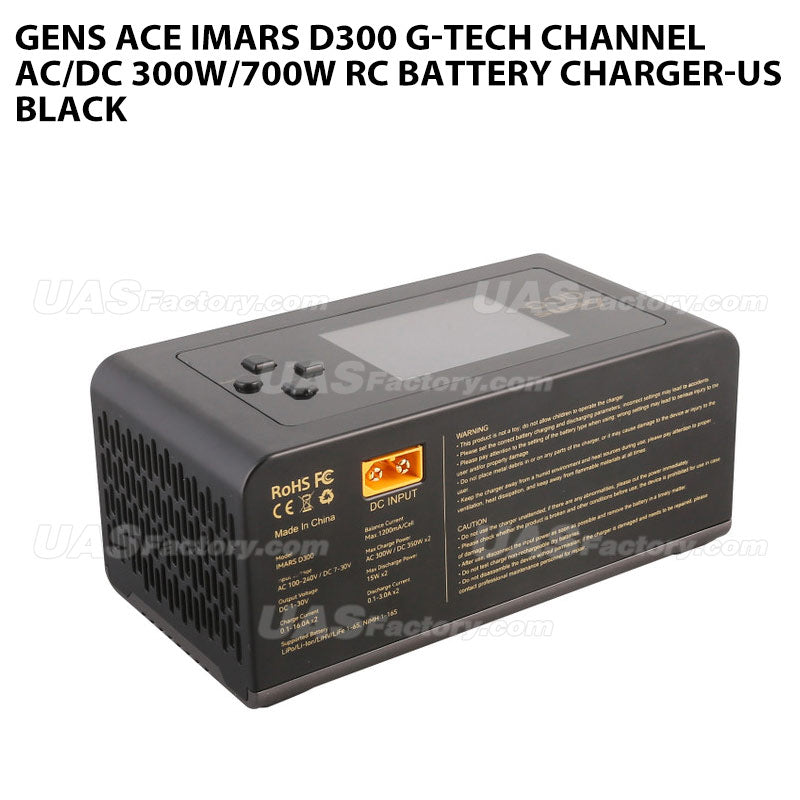 Gens Ace IMARS D300 G-Tech Channel AC/DC 300W/700W RC Battery Charger-US Black