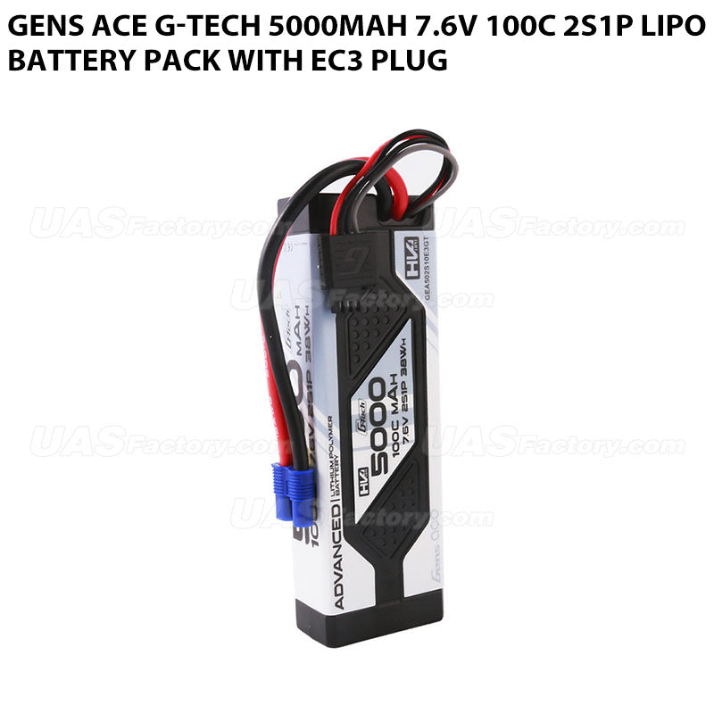 Gens Ace G-Tech 5000mAh 7.6V 100C 2S1P Lipo Battery Pack With EC3 Plug