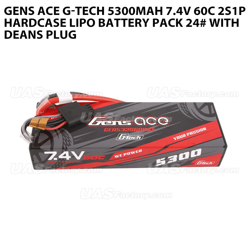 Gens Ace G-Tech 5300mAh 7.4V 60C 2S1P HardCase Lipo Battery Pack 24# With Deans Plug