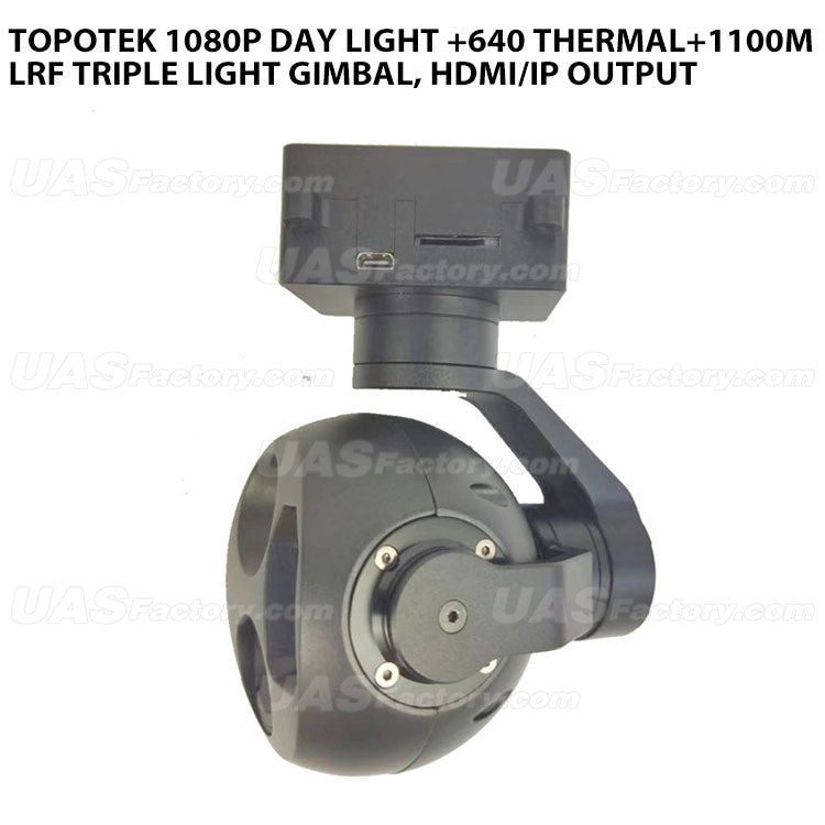 Topotek 1080P Day light +640 Thermal+1100m LRF Triple Light Gimbal, HDMI/IP output