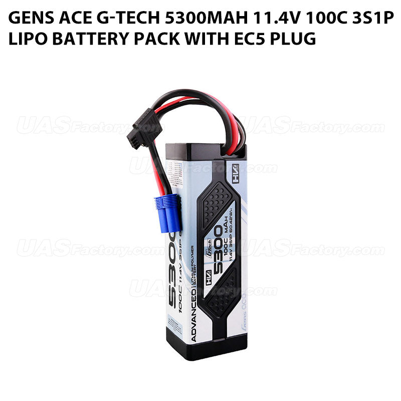 Gens Ace G-Tech 5300mAh 11.4V 100C 3S1P Lipo Battery Pack With EC5 Plug