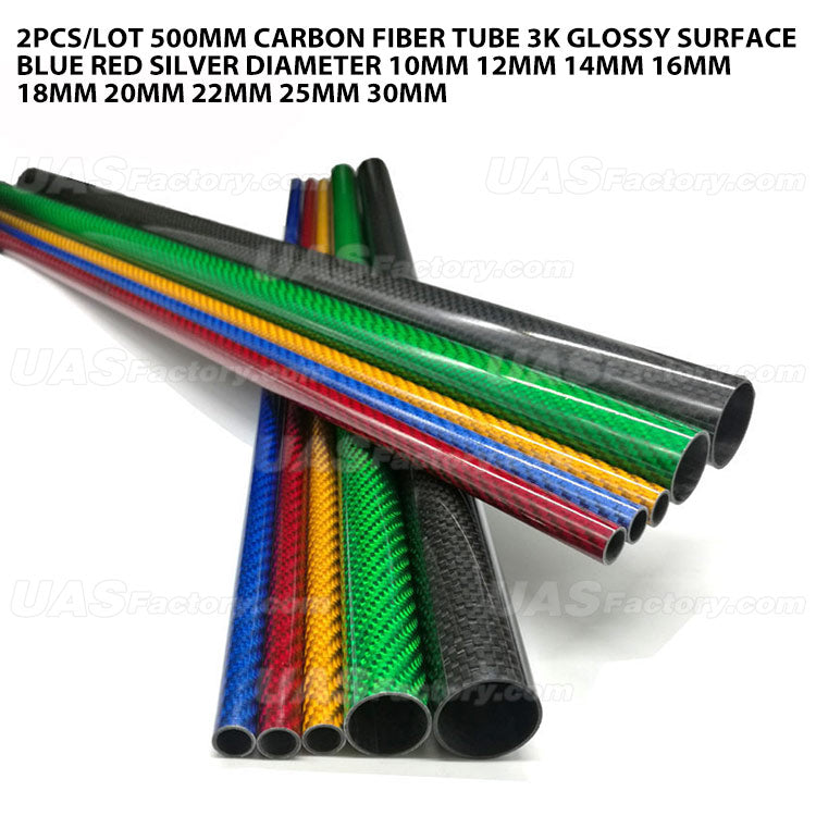 2Pcs/lot 500mm Carbon Fiber Tube 3K Glossy Surface Blue Red Silver Diameter 10mm 12mm 14mm 16mm 18mm 20mm 22mm 25mm 30mm