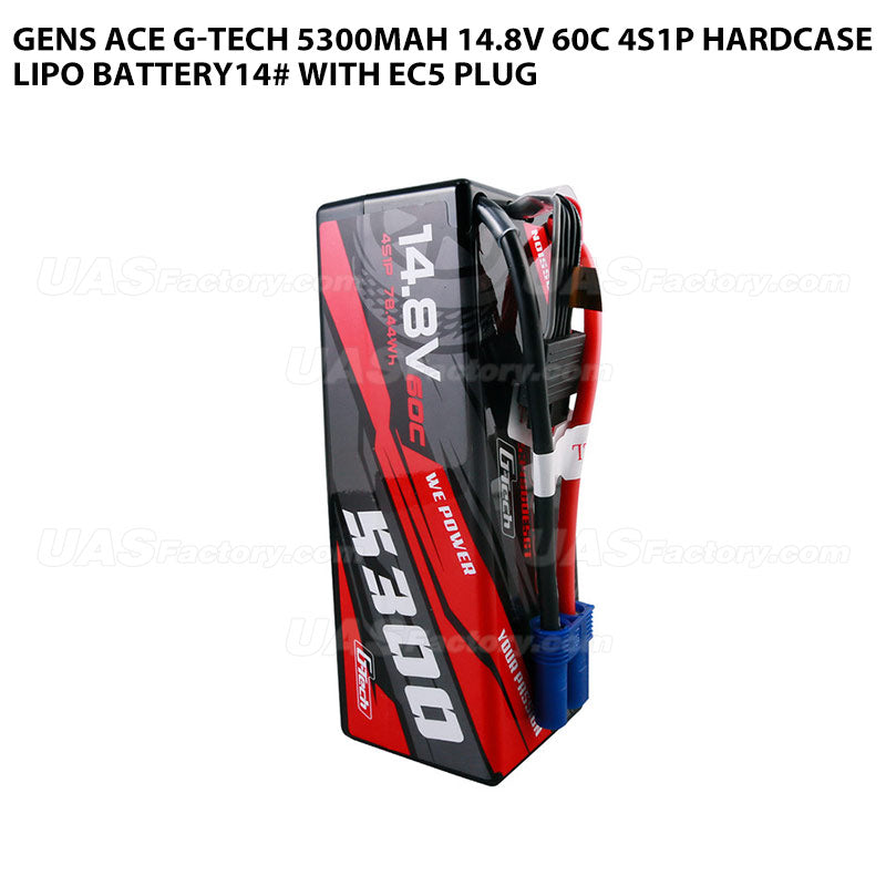 Gens Ace G-Tech 5300mAh 14.8V 60C 4S1P HardCase Lipo Battery14# With EC5 Plug