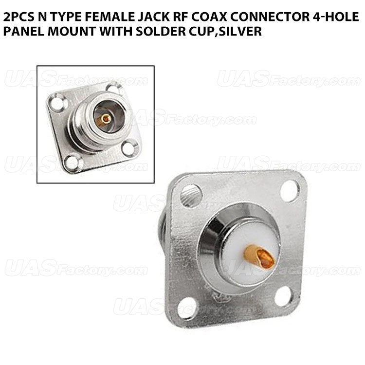 2pcs N type female jack RF coax connector 4-hole panel mount with solder cup,silver